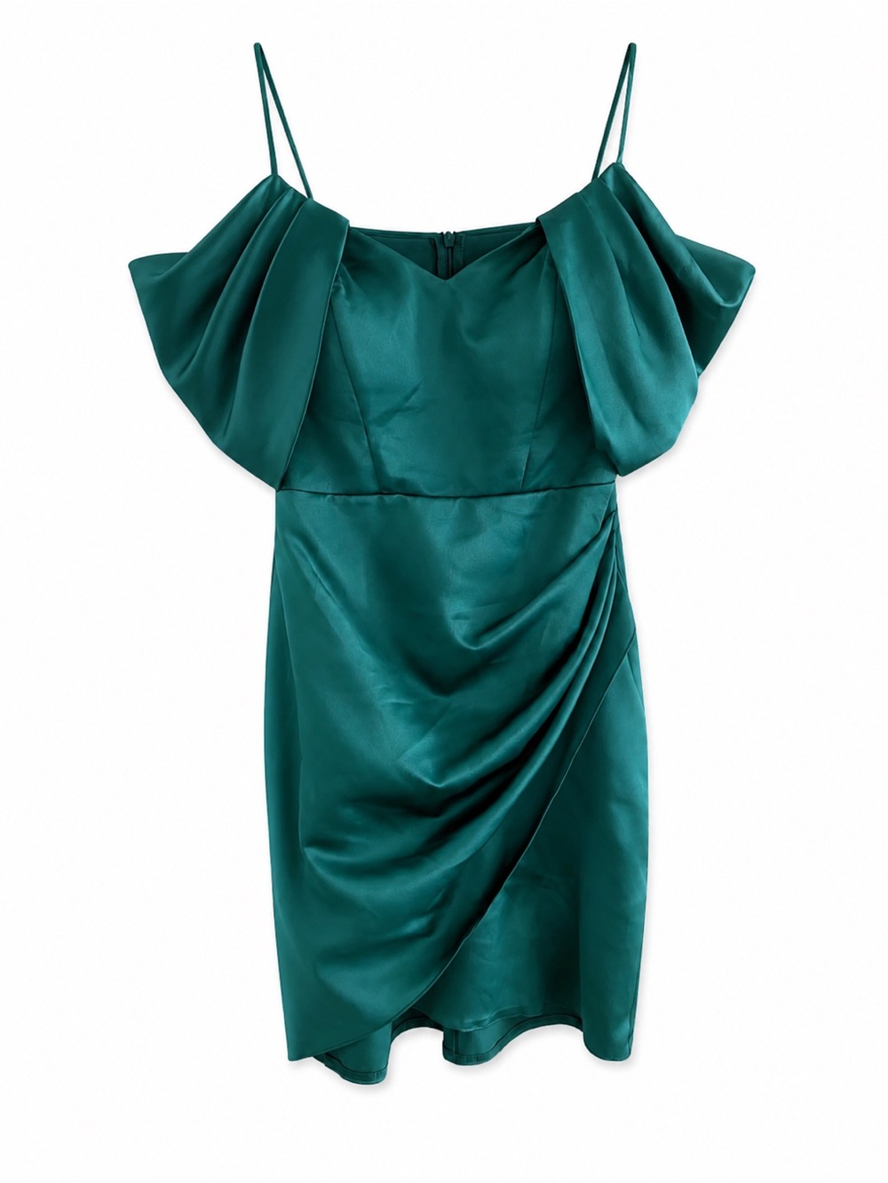 Emerald Green Satin Off-Shoulder Built-in padded bra Cocktail Dress